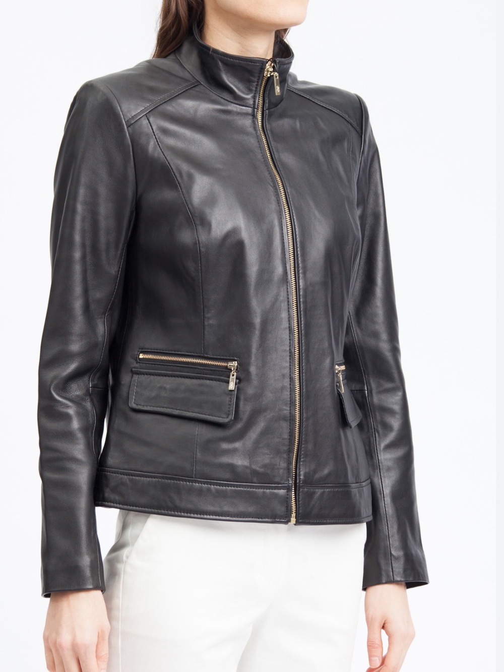 Cole Haan Black Leather Zip Jacket L